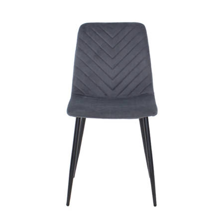 Krzesło welurowe do salonu na metalowych czarnych nogach, ciemno szare, wzór jodełka 049B-V-DG-B