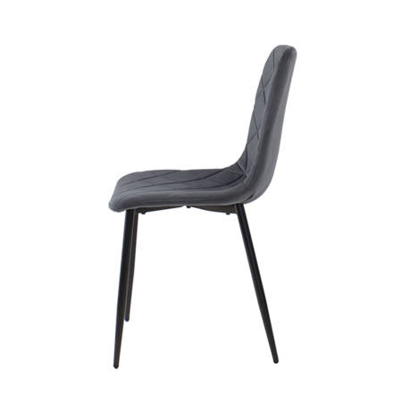 Krzesło welurowe do salonu na metalowych czarnych nogach, ciemno szare, wzór karo 049A-V-DG-B