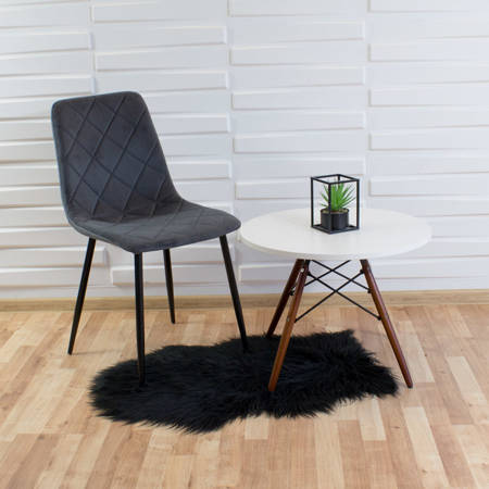 Krzesło welurowe do salonu na metalowych czarnych nogach, ciemno szare, wzór karo 049A-V-DG-B