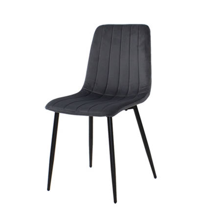 Krzesło welurowe do salonu na metalowych czarnych nogach, ciemno szare, wzór pasy 049C-V-DG