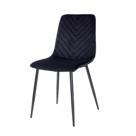 Krzesło welurowe do salonu na metalowych czarnych nogach, czarne, wzór jodełka 049B-V-B-B