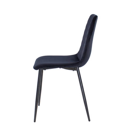 Krzesło welurowe do salonu na metalowych czarnych nogach, czarne, wzór jodełka 049B-V-B-B