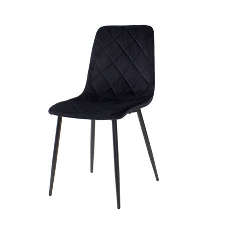 Krzesło welurowe do salonu na metalowych czarnych nogach, czarne, wzór karo 049A-V-B