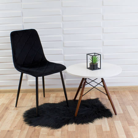 Krzesło welurowe do salonu na metalowych czarnych nogach, czarne, wzór karo 049A-V-B