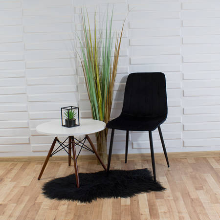 Krzesło welurowe do salonu na metalowych czarnych nogach, czarne, wzór pasy 049C-V-B