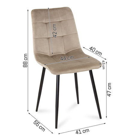 Krzesło welurowe do salonu na metalowych czarnych nogach kremowe 042V-C