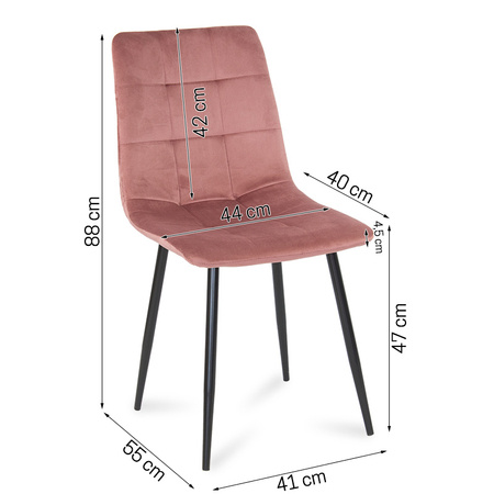 Krzesło welurowe do salonu na metalowych czarnych nogach różowe 042V-P