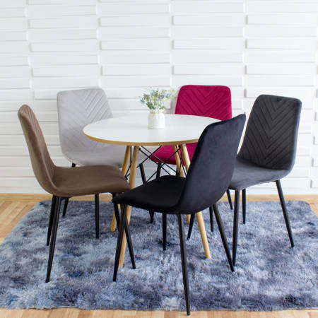 Krzesło welurowe do salonu na metalowych czarnych nogach, różowe, wzór jodełka 049B-V-P-B