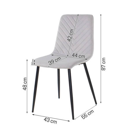 Krzesło welurowe do salonu na metalowych czarnych nogach, szare, wzór jodełka 049B-V-G-B