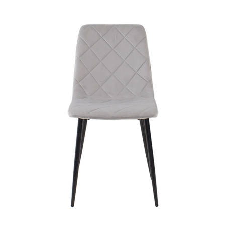 Krzesło welurowe do salonu na metalowych czarnych nogach, szare, wzór karo 049A-V-G