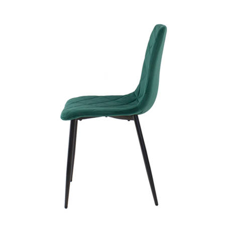 Krzesło welurowe do salonu na metalowych czarnych nogach, zielone, wzór karo 049A-V-GR