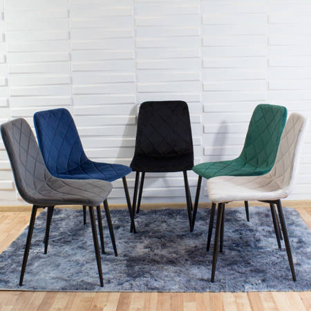 Krzesło welurowe do salonu na metalowych czarnych nogach, zielone, wzór karo 049A-V-GR