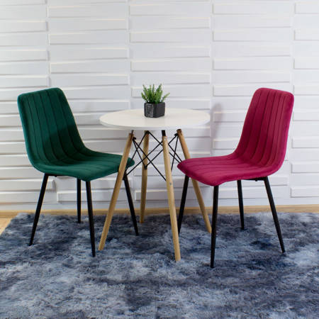 Krzesło welurowe do salonu na metalowych czarnych nogach, zielone, wzór pasy 049C-V-GR