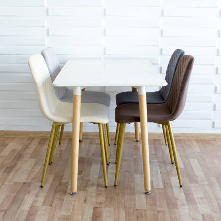 Krzesło welurowe do salonu na metalowych złotych nogach, brązowe, wzór jodełka 049B-V-BR