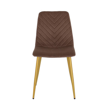 Krzesło welurowe do salonu na metalowych złotych nogach, brązowe, wzór jodełka 049B-V-BR