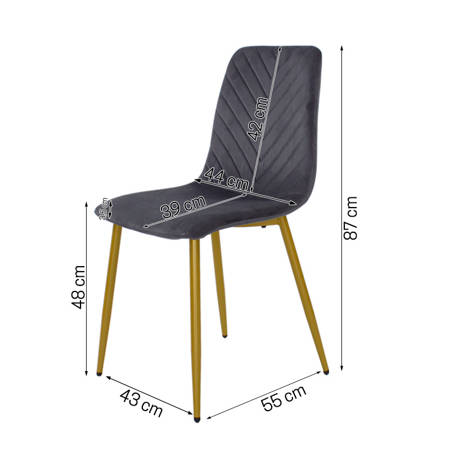 Krzesło welurowe do salonu na metalowych złotych nogach, ciemno szare, wzór jodełka 049B-V-DG