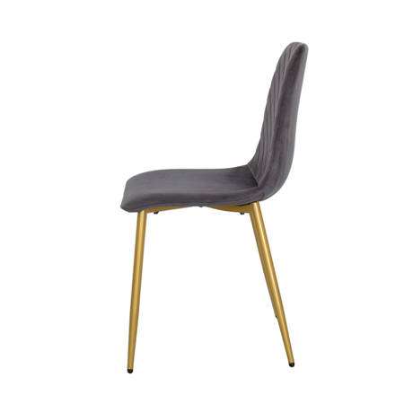 Krzesło welurowe do salonu na metalowych złotych nogach, ciemno szare, wzór jodełka 049B-V-DG