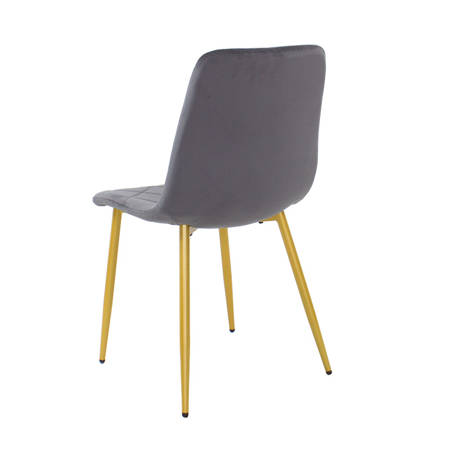 Krzesło welurowe do salonu na metalowych złotych nogach, ciemno szare, wzór karo 049A-V-DG