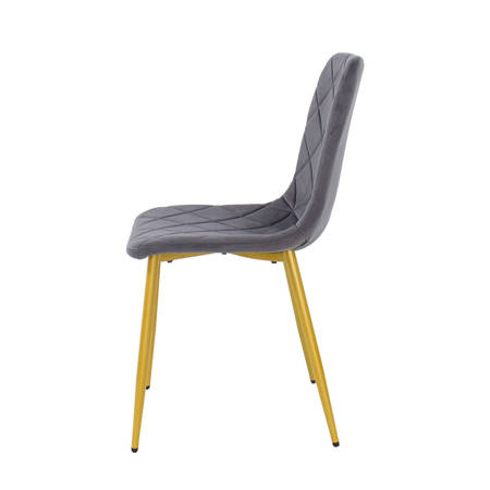 Krzesło welurowe do salonu na metalowych złotych nogach, ciemno szare, wzór karo 049A-V-DG