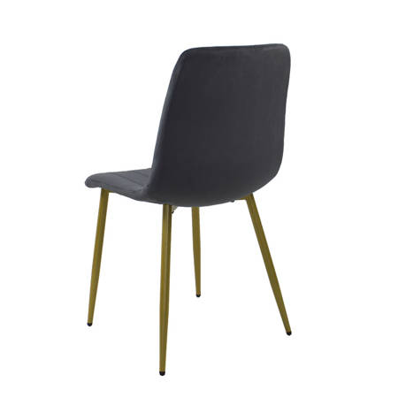 Krzesło welurowe do salonu na metalowych złotych nogach, ciemno szare, wzór pasy 049C-V-DG