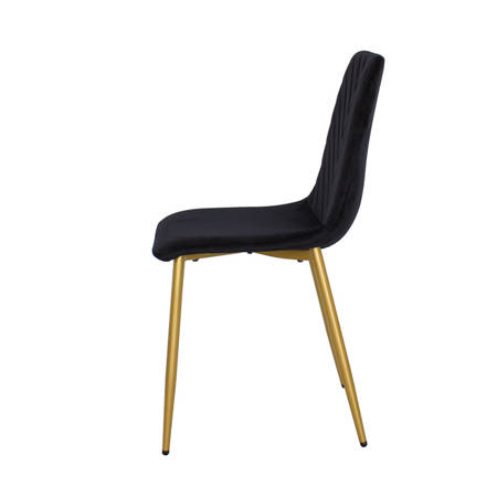 Krzesło welurowe do salonu na metalowych złotych nogach, czarne, wzór jodełka 049B-V-B