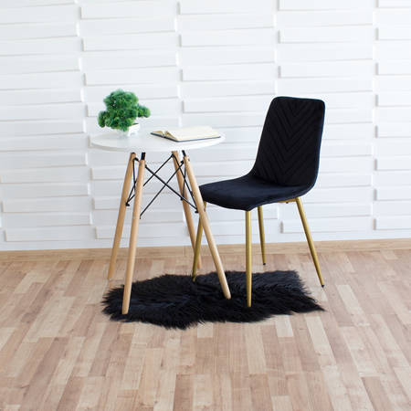 Krzesło welurowe do salonu na metalowych złotych nogach, czarne, wzór jodełka 049B-V-B