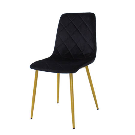 Krzesło welurowe do salonu na metalowych złotych nogach, czarne, wzór karo 049A-V-B
