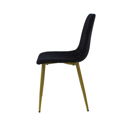Krzesło welurowe do salonu na metalowych złotych nogach, czarne, wzór pasy 049C-V-B