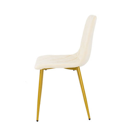 Krzesło welurowe do salonu na metalowych złotych nogach, kremowe, wzór karo 049A-V-C
