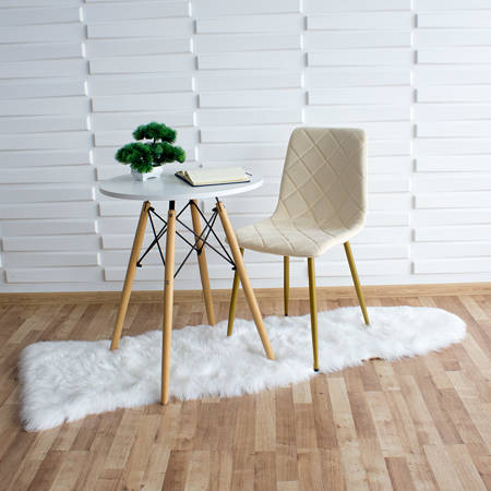 Krzesło welurowe do salonu na metalowych złotych nogach, kremowe, wzór karo 049A-V-C