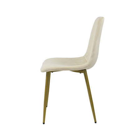 Krzesło welurowe do salonu na metalowych złotych nogach, kremowe, wzór pasy 049C-V-C