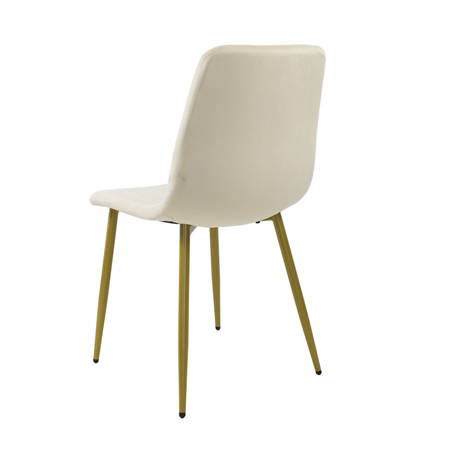 Krzesło welurowe do salonu na metalowych złotych nogach, kremowe, wzór pasy 049C-V-C