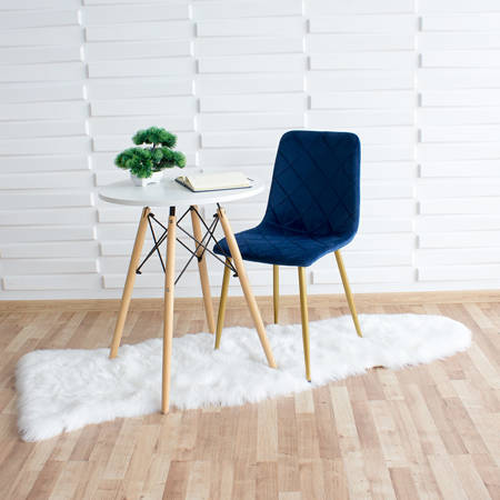 Krzesło welurowe do salonu na metalowych złotych nogach, niebieskie, wzór karo 049A-V-BL