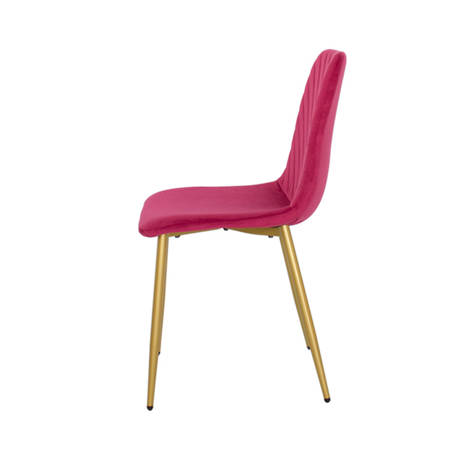 Krzesło welurowe do salonu na metalowych złotych nogach, różowe, wzór jodełka 049B-V-P