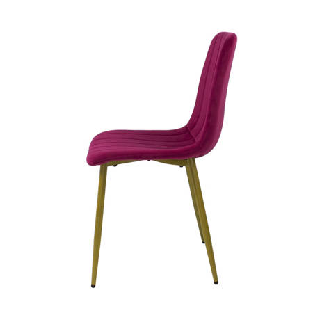 Krzesło welurowe do salonu na metalowych złotych nogach, różowe, wzór pasy 049C-V-P