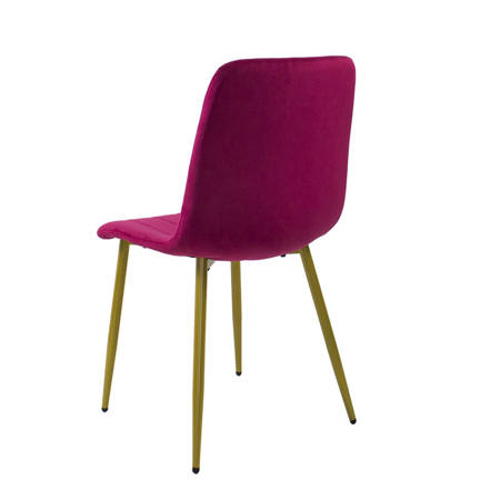 Krzesło welurowe do salonu na metalowych złotych nogach, różowe, wzór pasy 049C-V-P