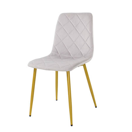 Krzesło welurowe do salonu na metalowych złotych nogach, szare, wzór karo 049A-V-G