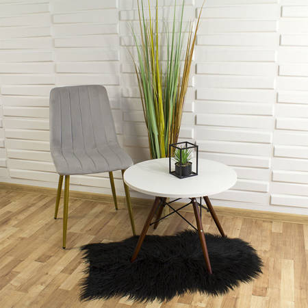 Krzesło welurowe do salonu na metalowych złotych nogach, szare, wzór pasy 049C-V-G