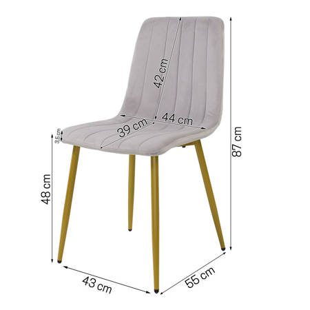 Krzesło welurowe do salonu na metalowych złotych nogach, szare, wzór pasy 049C-V-G