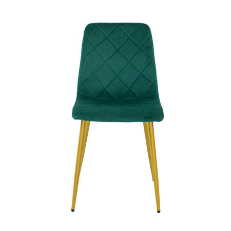 Krzesło welurowe do salonu na metalowych złotych nogach, zielone, wzór karo 049A-V-GR