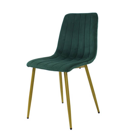 Krzesło welurowe do salonu na metalowych złotych nogach, zielone, wzór pasy 049C-V-GR