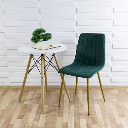 Krzesło welurowe do salonu na metalowych złotych nogach, zielone, wzór pasy 049C-V-GR