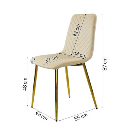 Krzesło welurowe kremowe do salonu, na metalowych nogach złoty chrom, wzór jodełka 049B-V-C