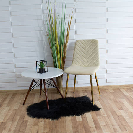 Krzesło welurowe kremowe do salonu, na metalowych nogach złoty chrom, wzór jodełka 049B-V-C
