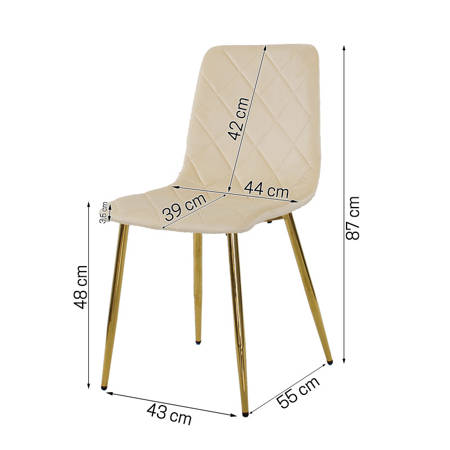 Krzesło welurowe kremowe do salonu, na metalowych nogach złoty chrom, wzór karo 049A-V-C