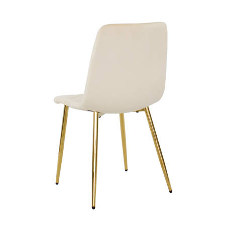 Krzesło welurowe kremowe do salonu, na metalowych nogach złoty chrom, wzór karo 049A-V-C