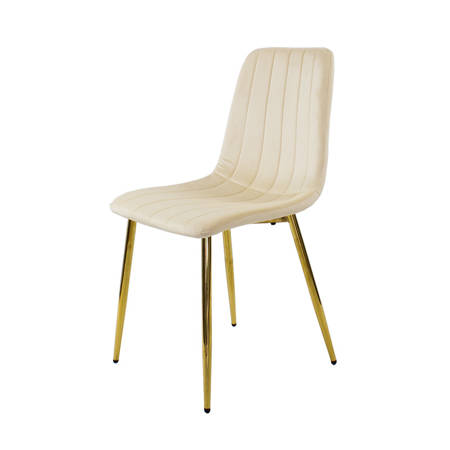 Krzesło welurowe kremowe do salonu, na metalowych nogach złoty chrom, wzór pasy 049C-V-C