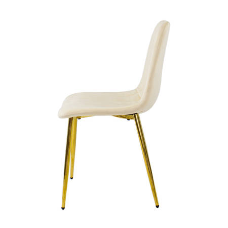 Krzesło welurowe kremowe do salonu, na metalowych nogach złoty chrom, wzór pasy 049C-V-C