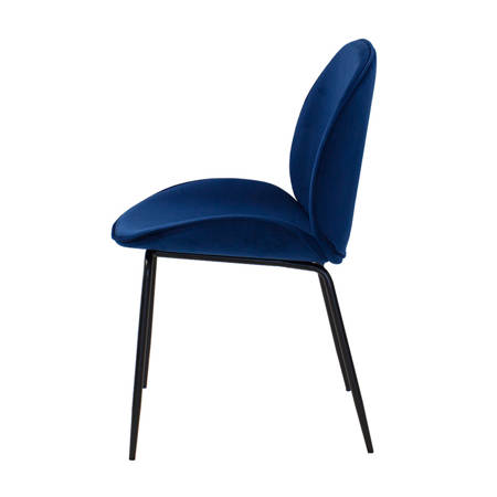 Krzesło welurowe niebieskie do salonu, na metalowych czarnych nogach 020 