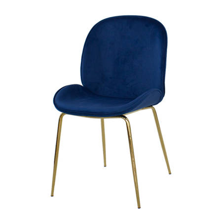 Krzesło welurowe niebieskie do salonu, na metalowych złotych nogach 020 